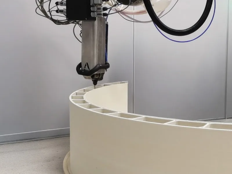 Large-format robotic 3D printing of a curved architectural wall